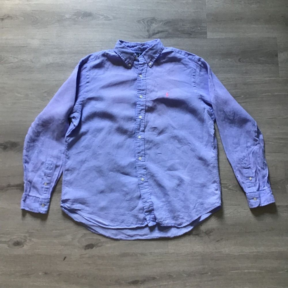 Ralph Lauren Shirt Mens X Large Blue Classic Fit Button Up Preppy Pink‎ Pony